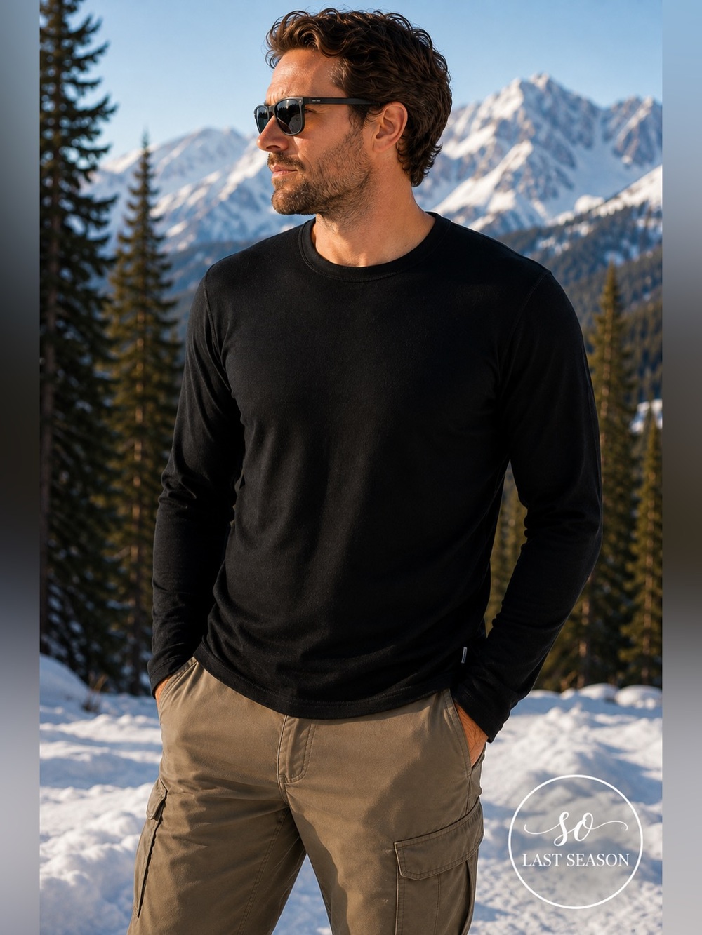 Men's Black Long-Sleeve Crewneck Shirt - Classic Everyday Layer